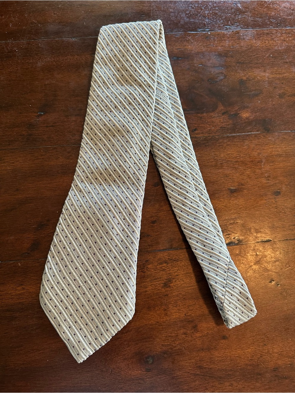 Valentino Silver 100% Silk Striped Tie with Subtle Dot Accent